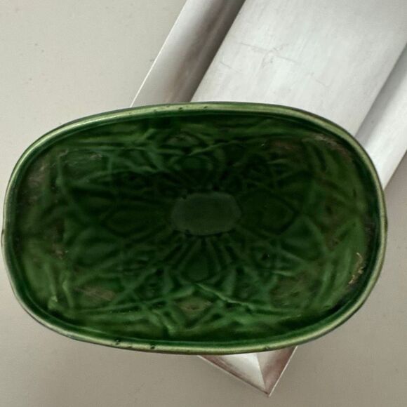 Vintage Ucagco Carved Vase Green Ceramic Decorative Art Deco Design Unique Decor - Picture 11 of 13